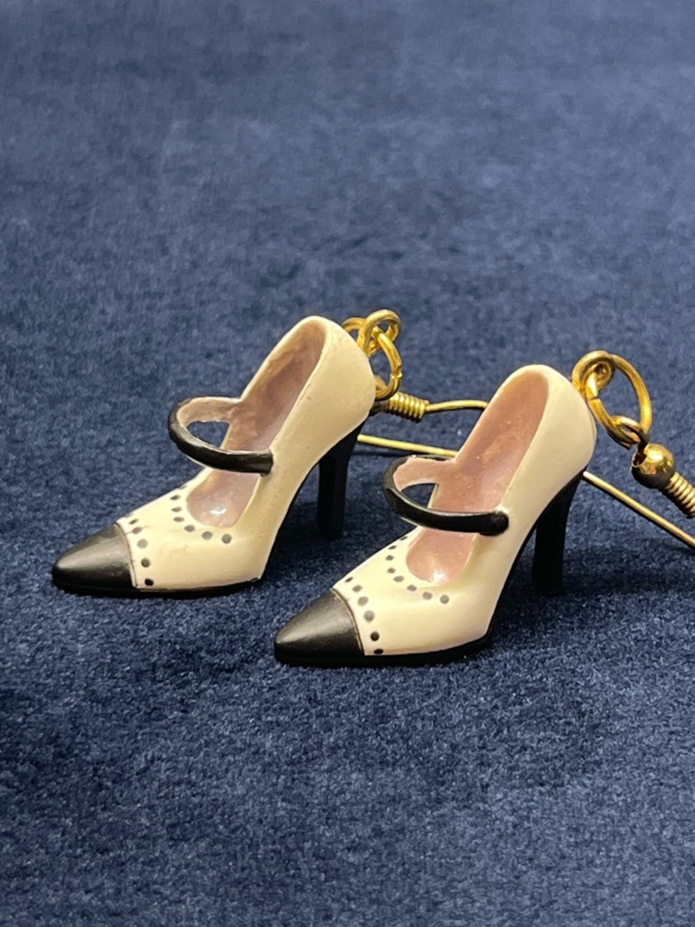 Vintage Barbie Shoe Earrings Hallmark Mini Ornament Heels Gold Tone Dangle